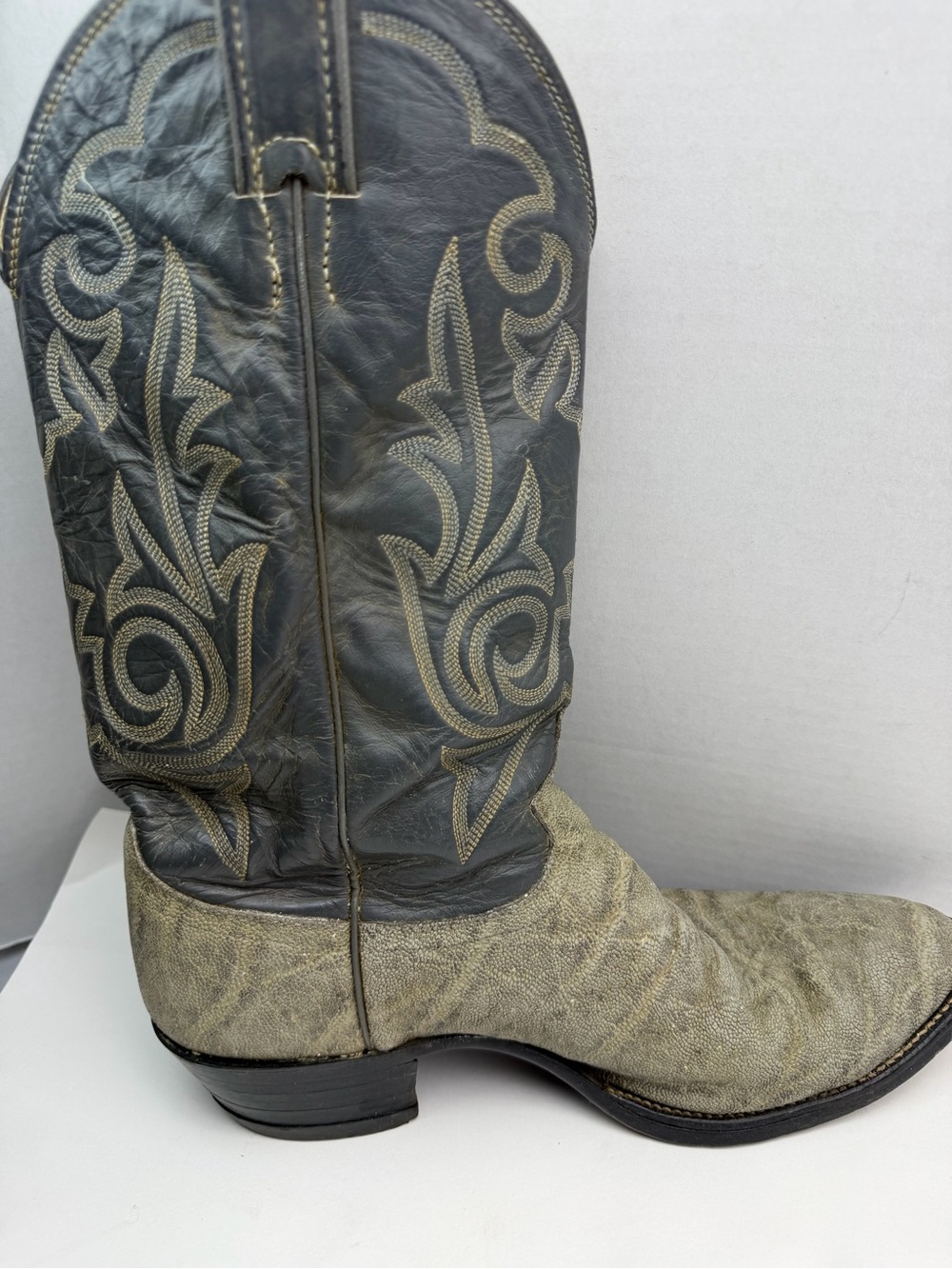 Justin Mens Western Cowboy Boots 8527 Grey Black Leather Elephant Print Size 10 - Picture 8 of 16